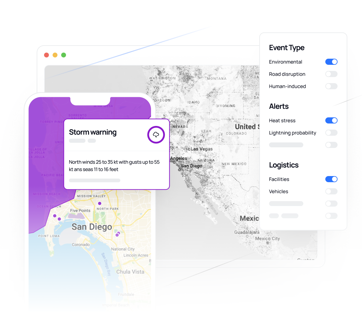 Kepler51 platform — map view with real-time alerts